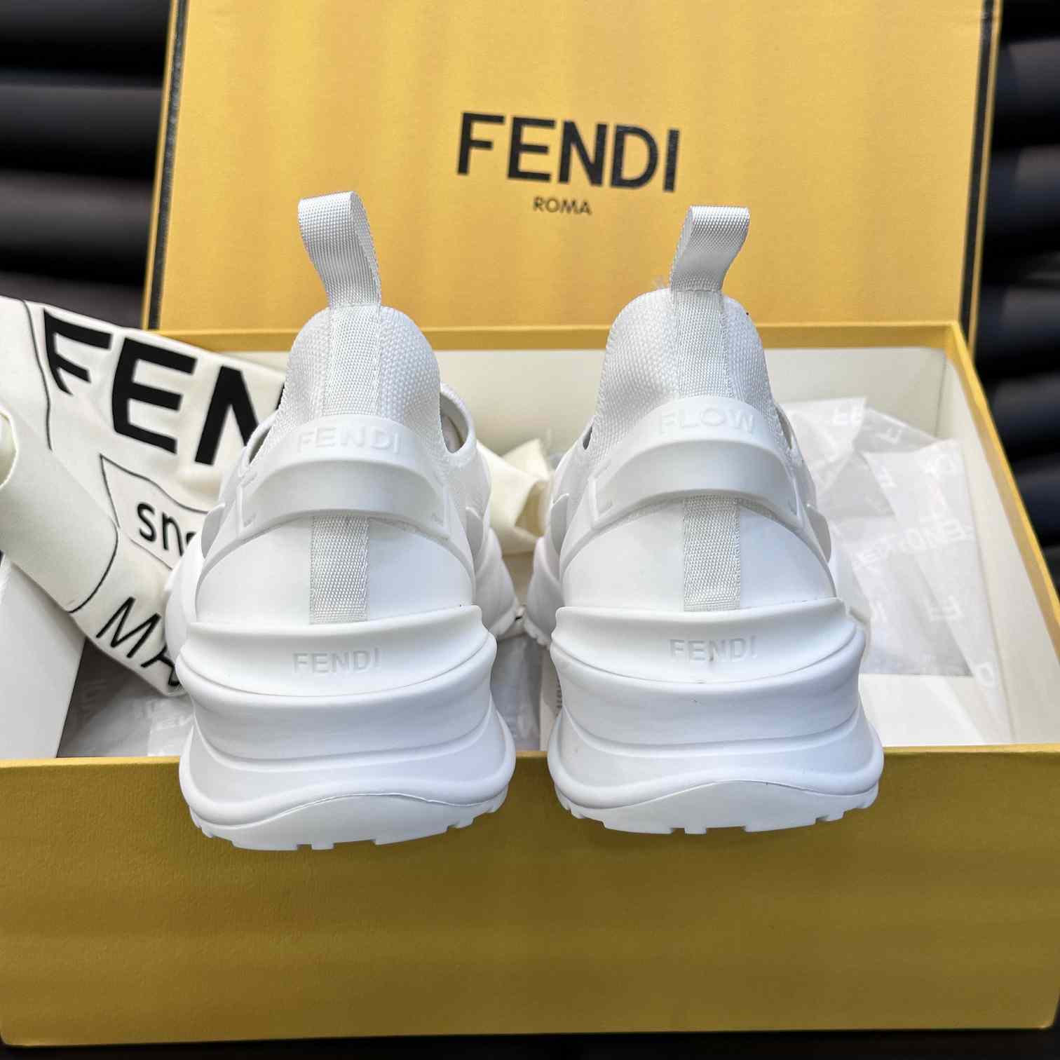 Fendi Flow White Mesh Running Sneakers - FashionPlug