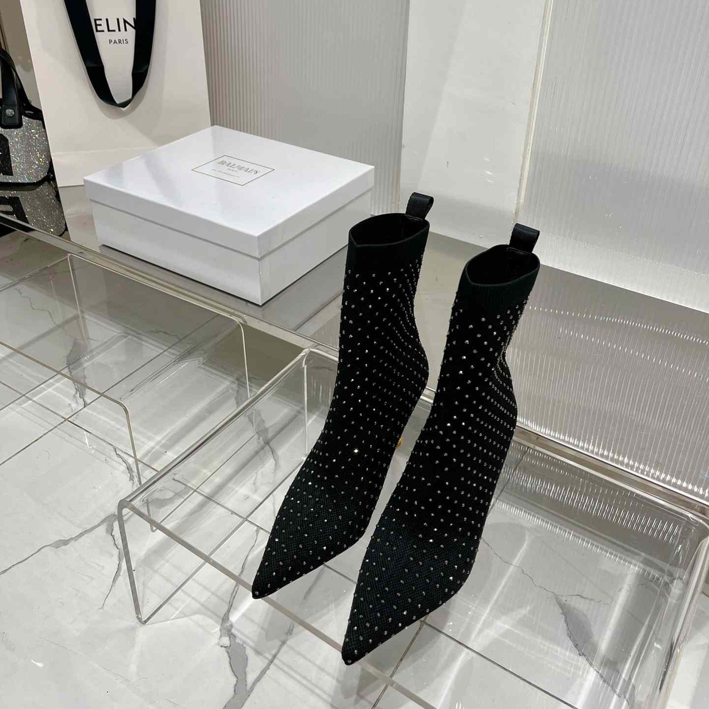 Balmain Moneta Rhinestoned knit Ankle Boots - FashionPlug