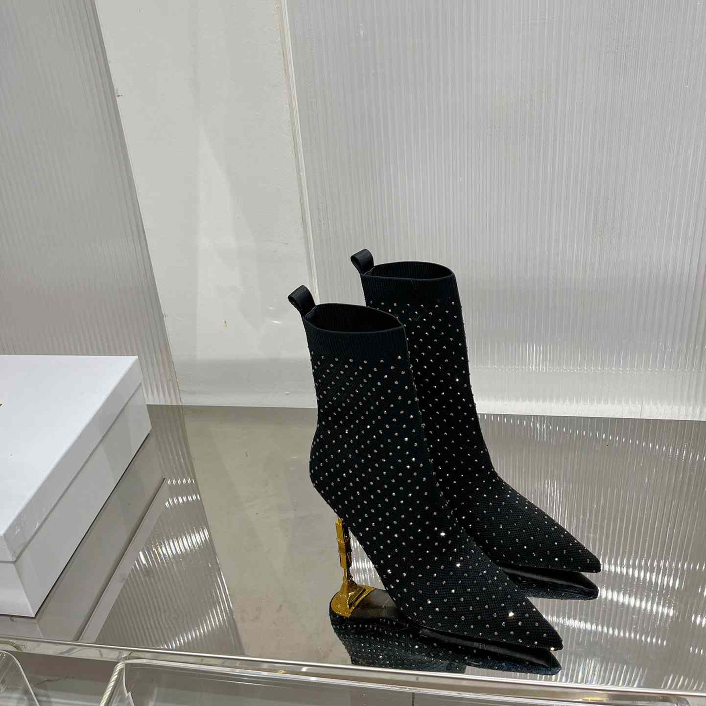 Balmain Moneta Rhinestoned knit Ankle Boots - FashionPlug