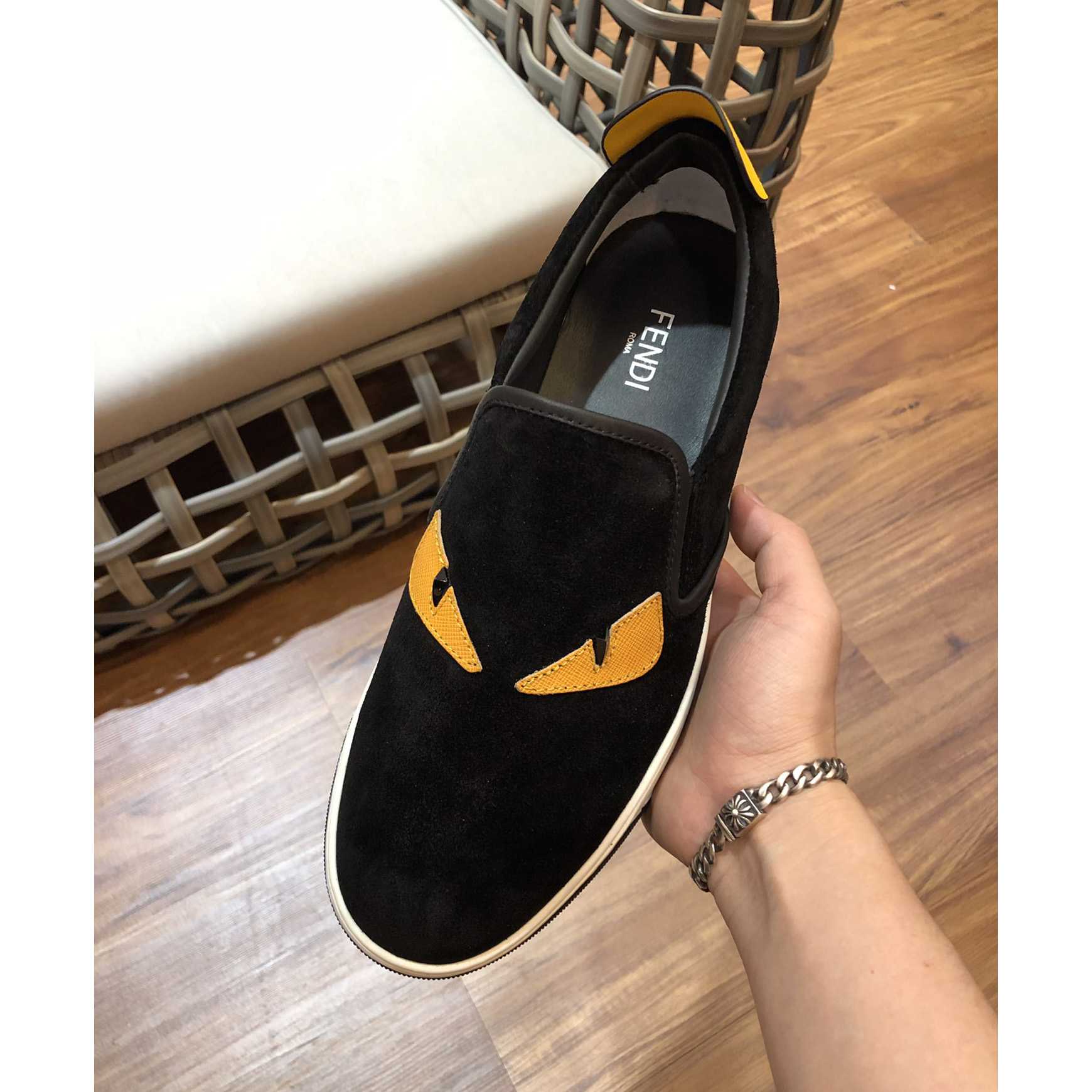 Fendi Men's Black Loafer Monster Eyes - FashionPlug