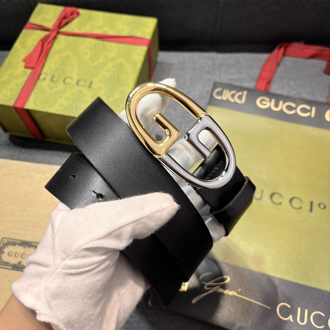 Gucci Belt With Two-toned Metal Buckle - FashionPlug