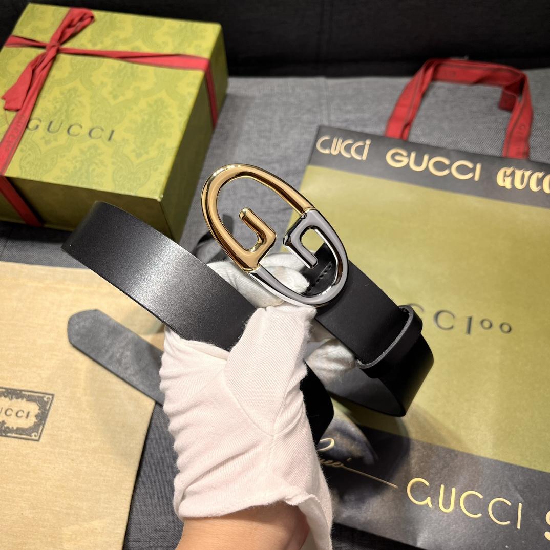 Gucci Belt With Two-toned Metal Buckle - FashionPlug