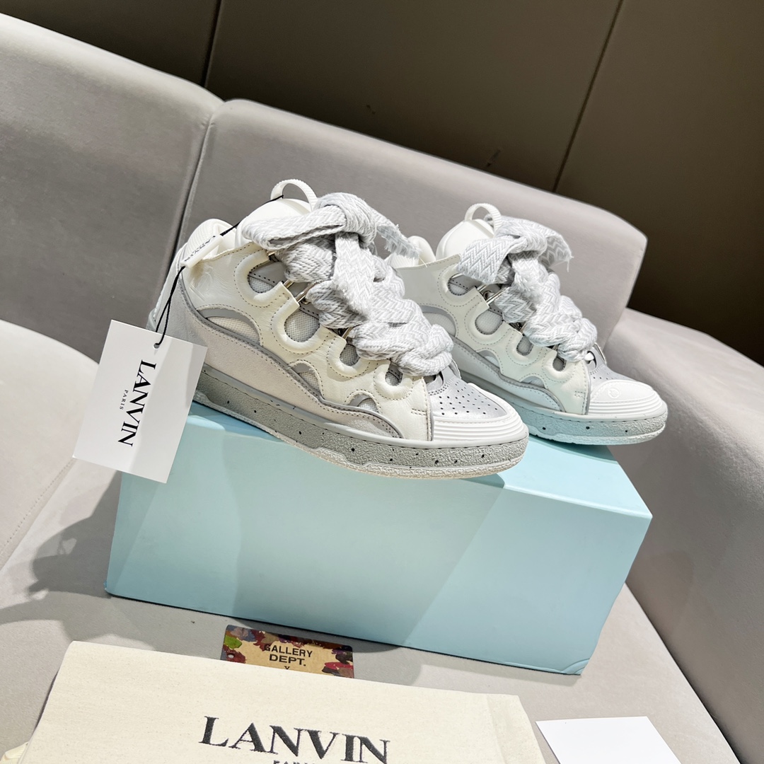 Lanvin Curb Leather Sneakers - FashionPlug