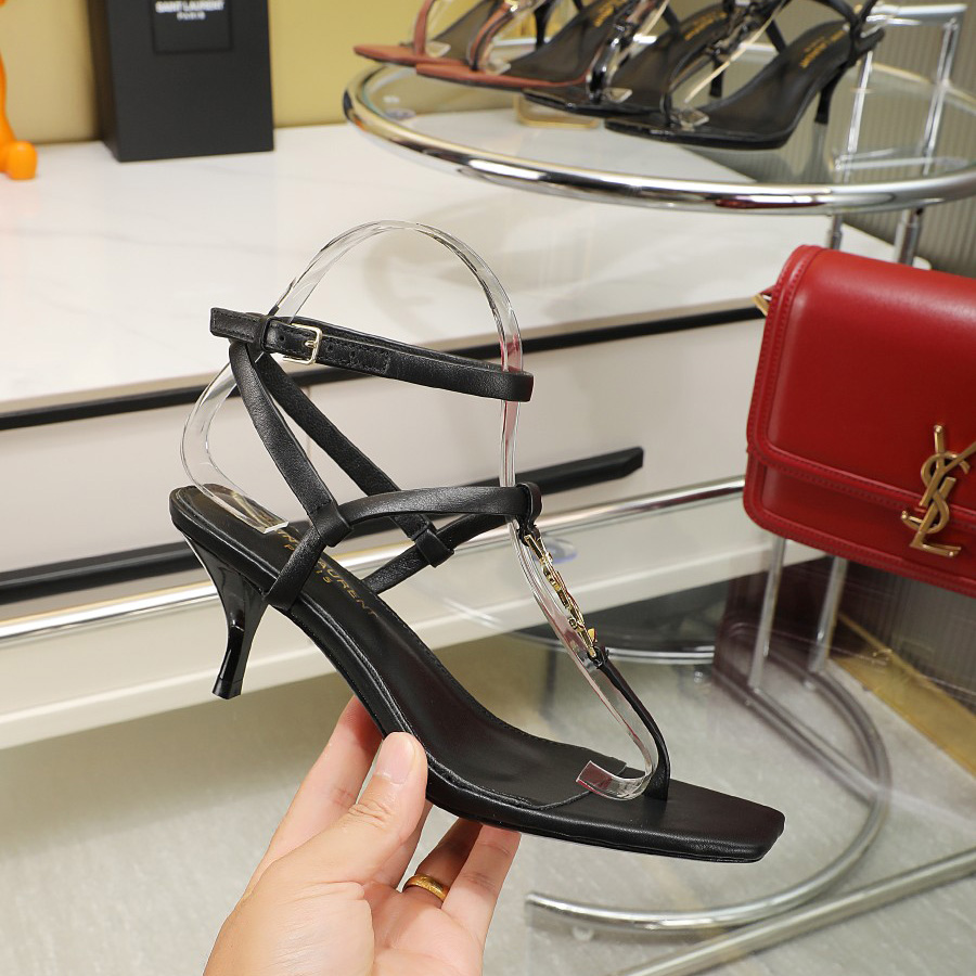 Saint Laurent Cassandra 65mm Leather Sandal    - FashionPlug