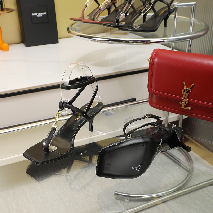 Saint Laurent Cassandra 65mm Leather Sandal    - FashionPlug
