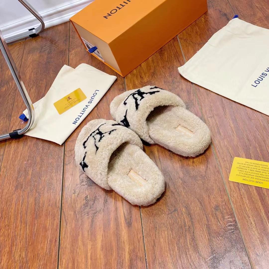 Louis Vuitton Shearling Slides - FashionPlug