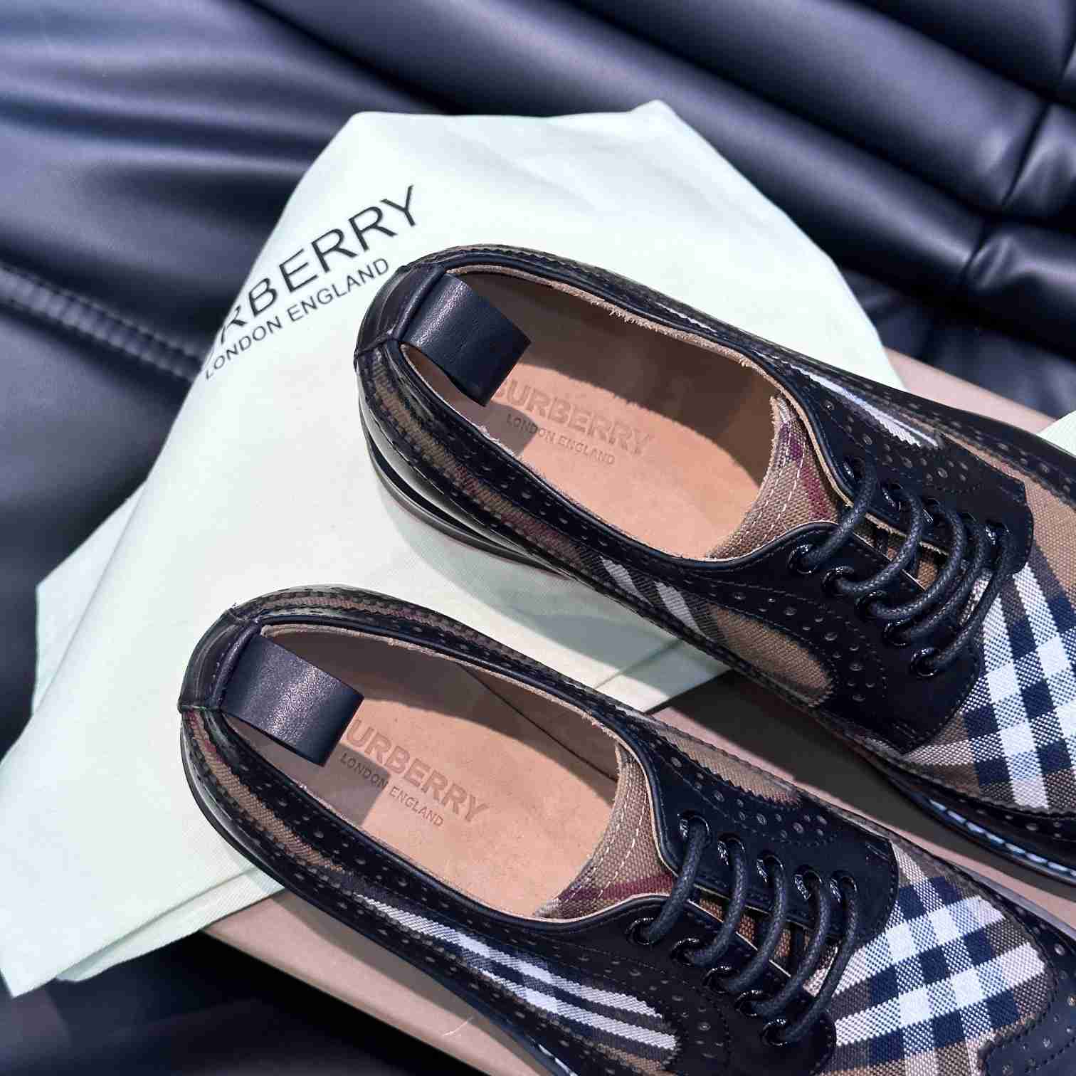 Burberry Vintage Check Paneled Derby Shoes - FashionPlug
