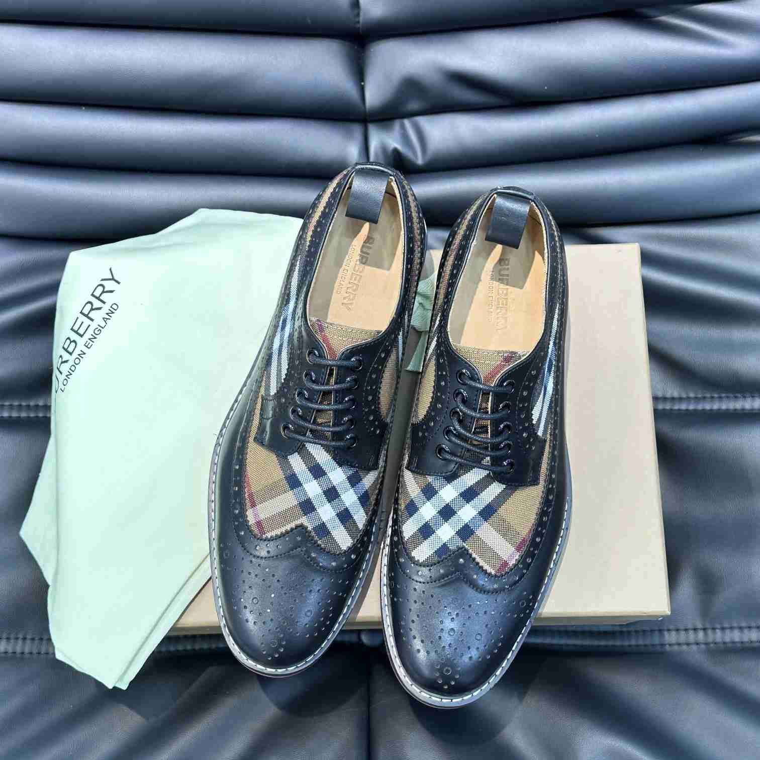 Burberry Vintage Check Paneled Derby Shoes - FashionPlug