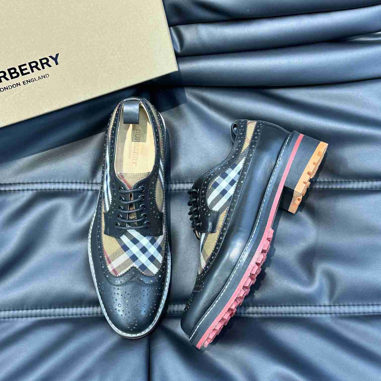 Burberry Vintage Check Paneled Derby Shoes - FashionPlug