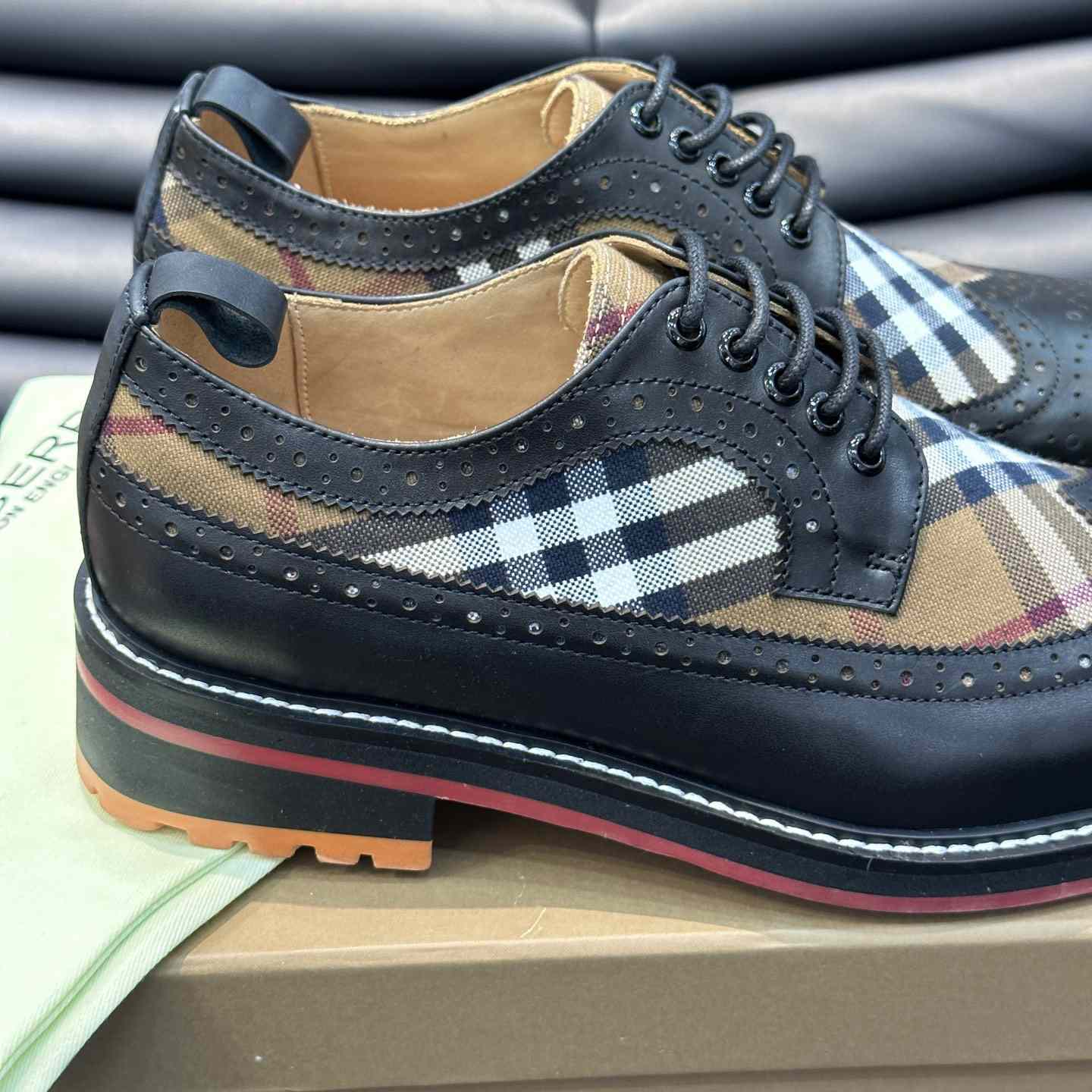 Burberry Vintage Check Paneled Derby Shoes - FashionPlug