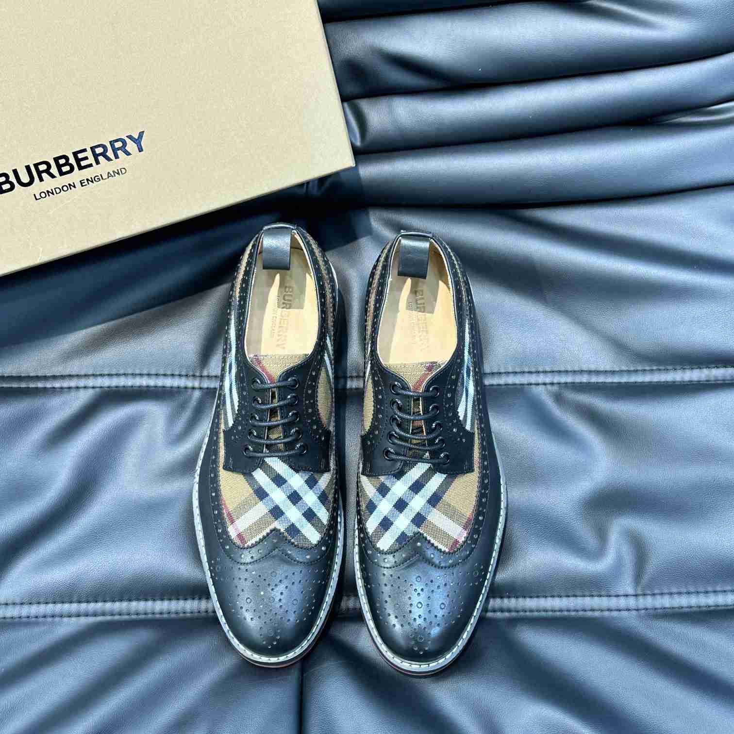 Burberry Vintage Check Paneled Derby Shoes - FashionPlug