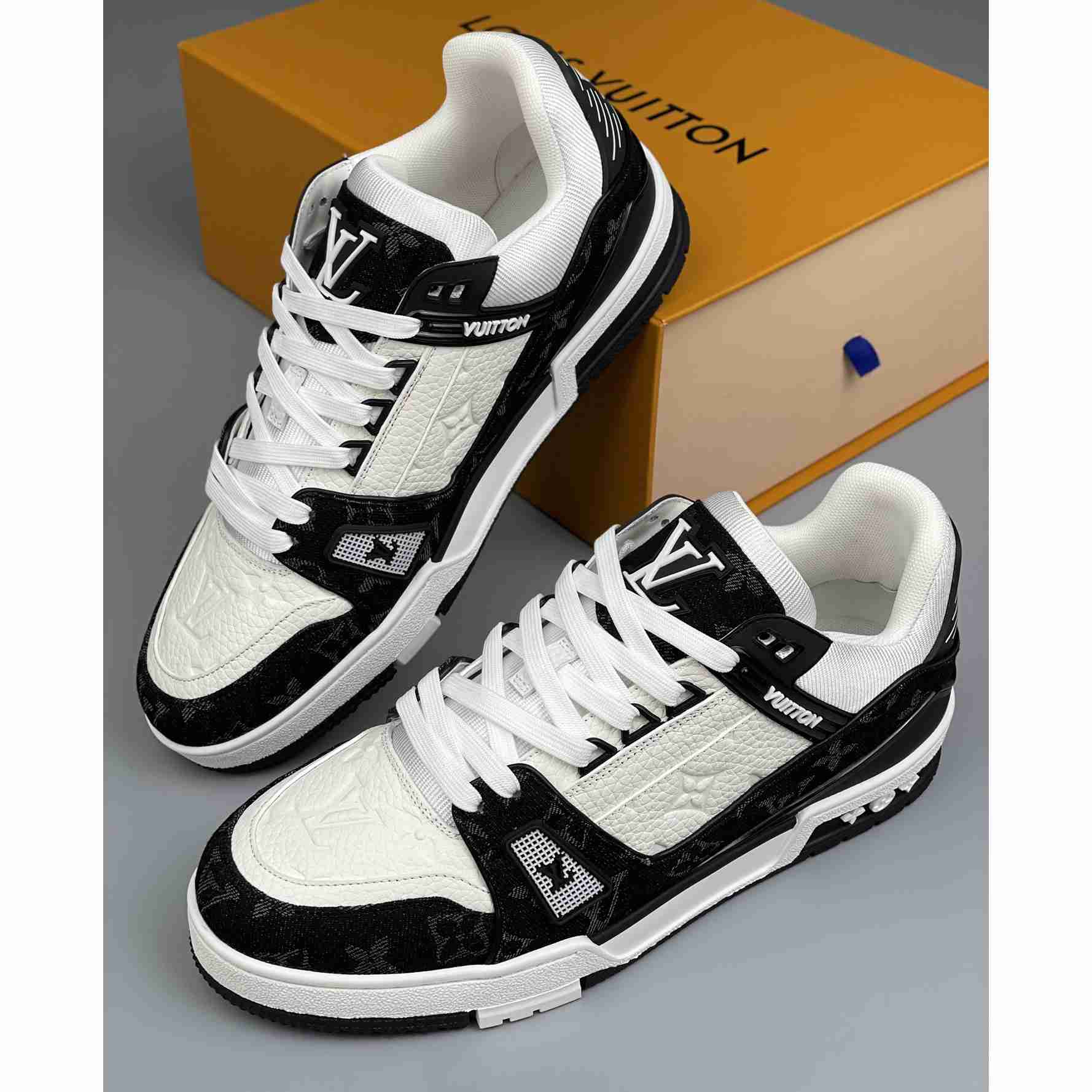 Louis Vuitton Trainer Sneaker In Blakc&White(Upon UK Size) - FashionPlug