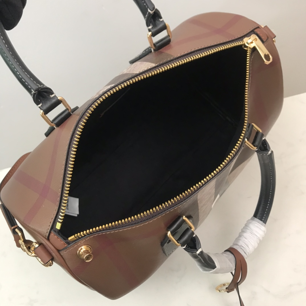 Burberry Medium Check-pattern Leather Bowling Bag (30 x 15 x 21cm) - FashionPlug