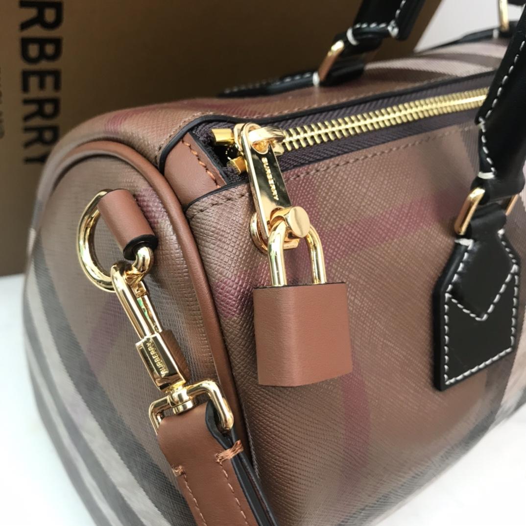 Burberry Medium Check-pattern Leather Bowling Bag (30 x 15 x 21cm) - FashionPlug
