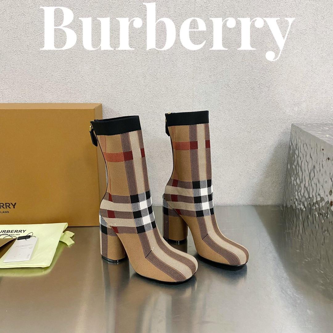 Burberry Knitted Check Sock Boots - FashionPlug