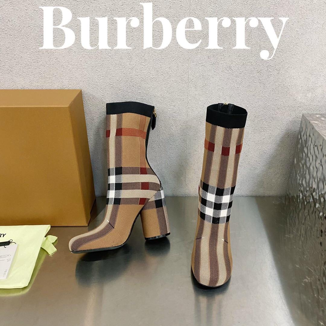 Burberry Knitted Check Sock Boots - FashionPlug