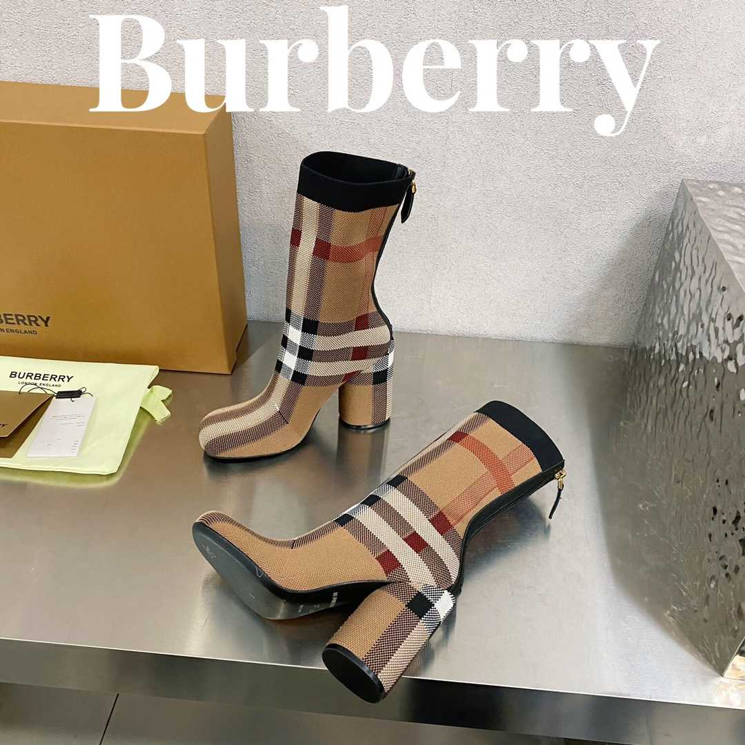 Burberry Knitted Check Sock Boots - FashionPlug