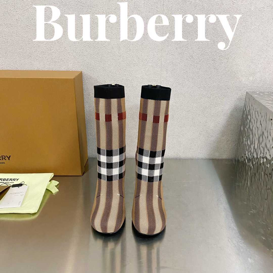 Burberry Knitted Check Sock Boots - FashionPlug