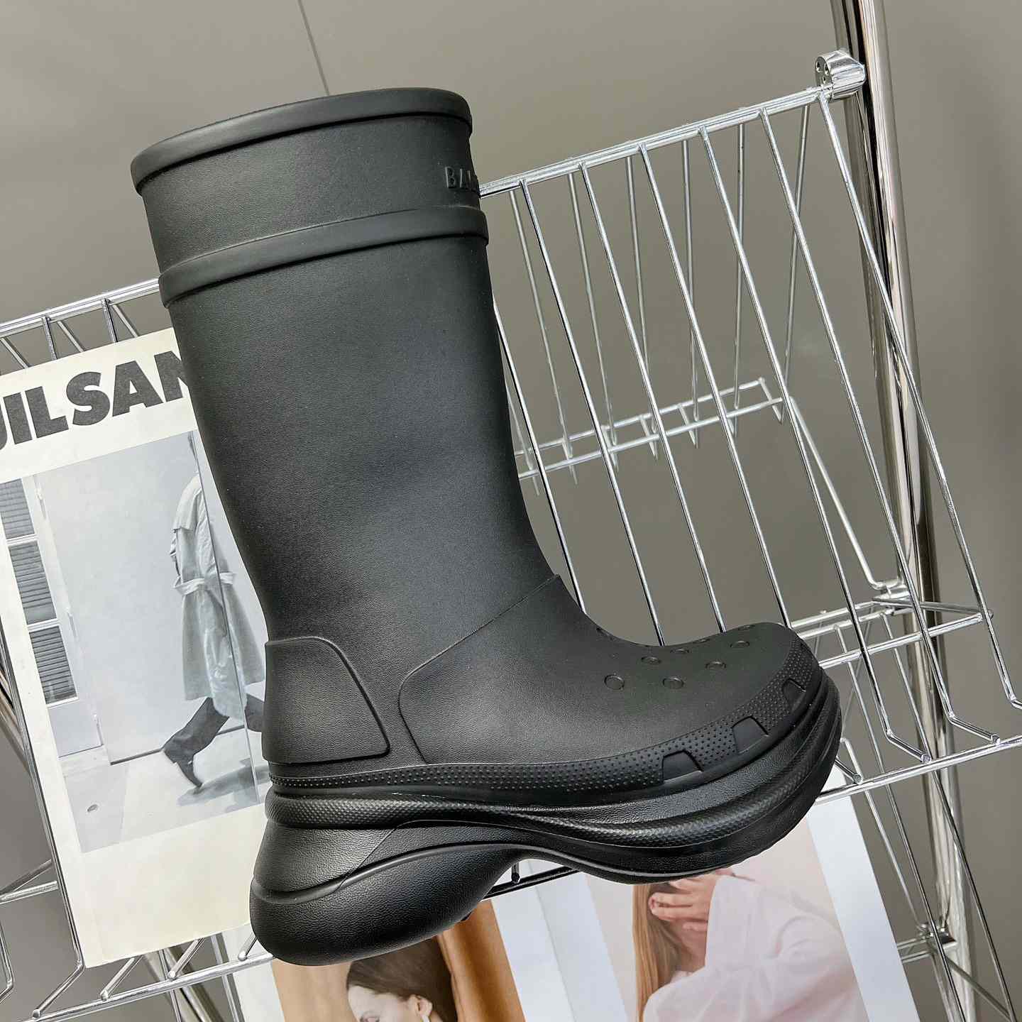 Balenciaga Crocs™ Boot In Black Rubber - FashionPlug