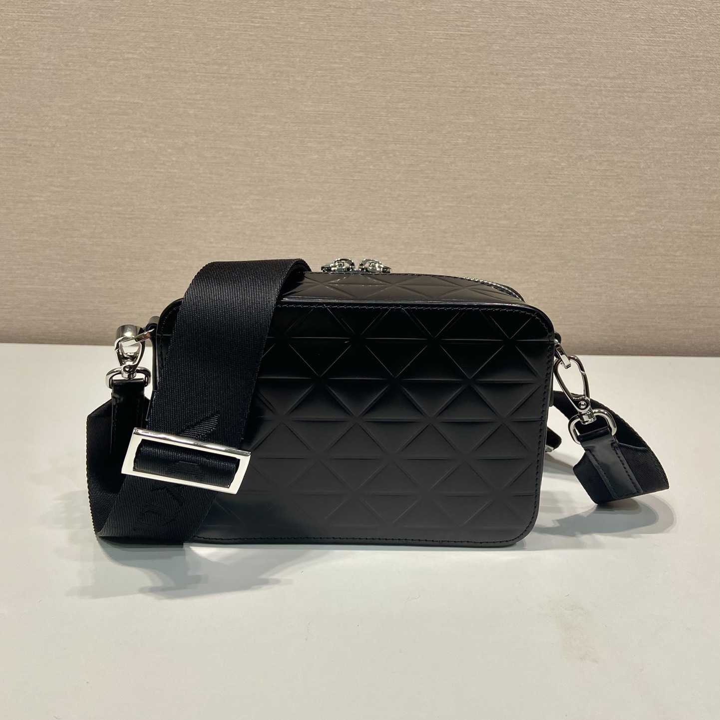 Prada Brique Brushed Leather Bag With Triangle Motif - FashionPlug