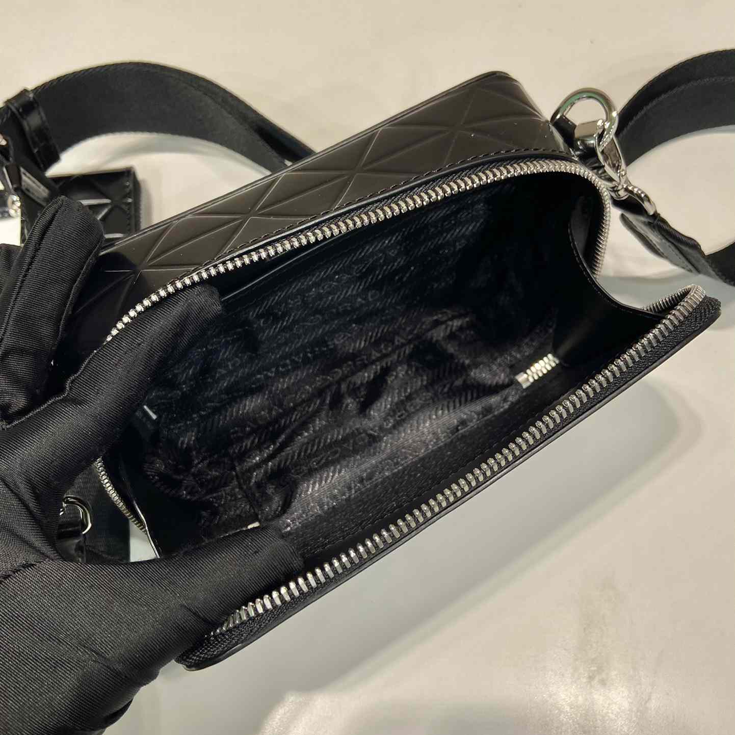 Prada Brique Brushed Leather Bag With Triangle Motif - FashionPlug