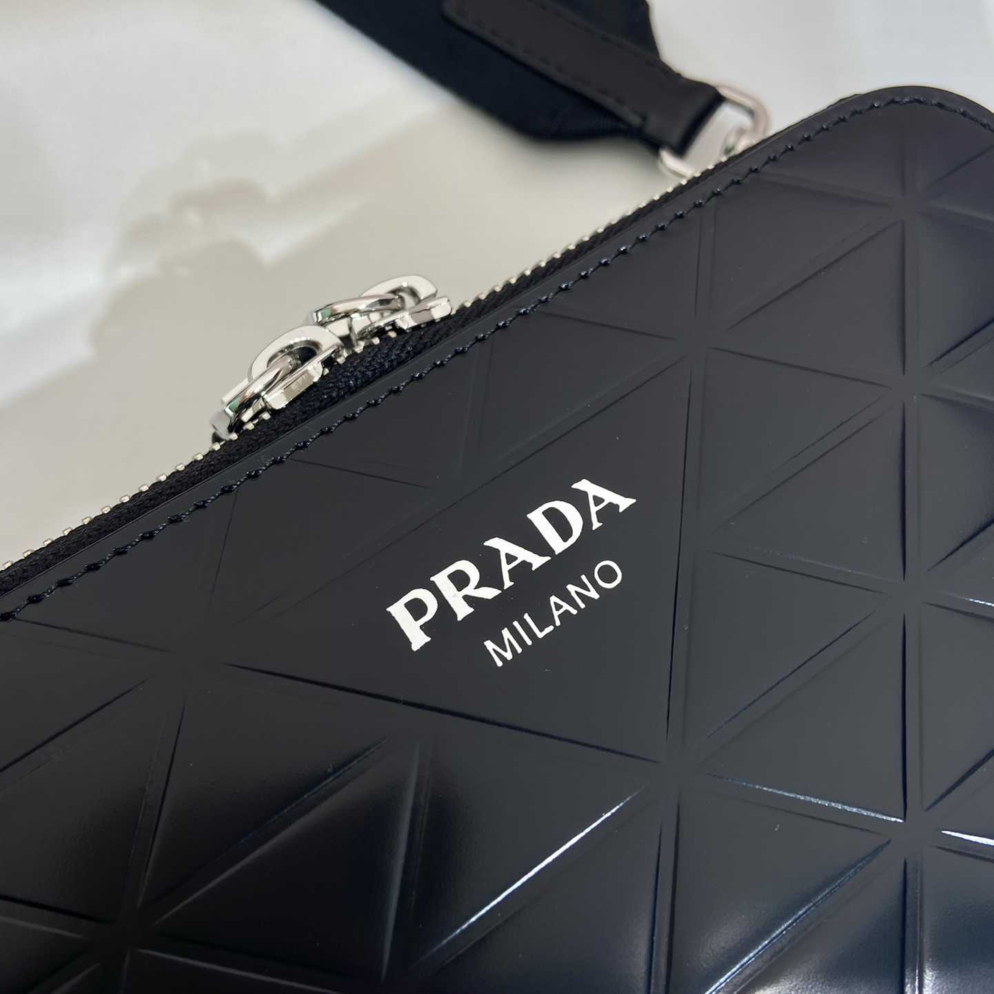Prada Brique Brushed Leather Bag With Triangle Motif - FashionPlug