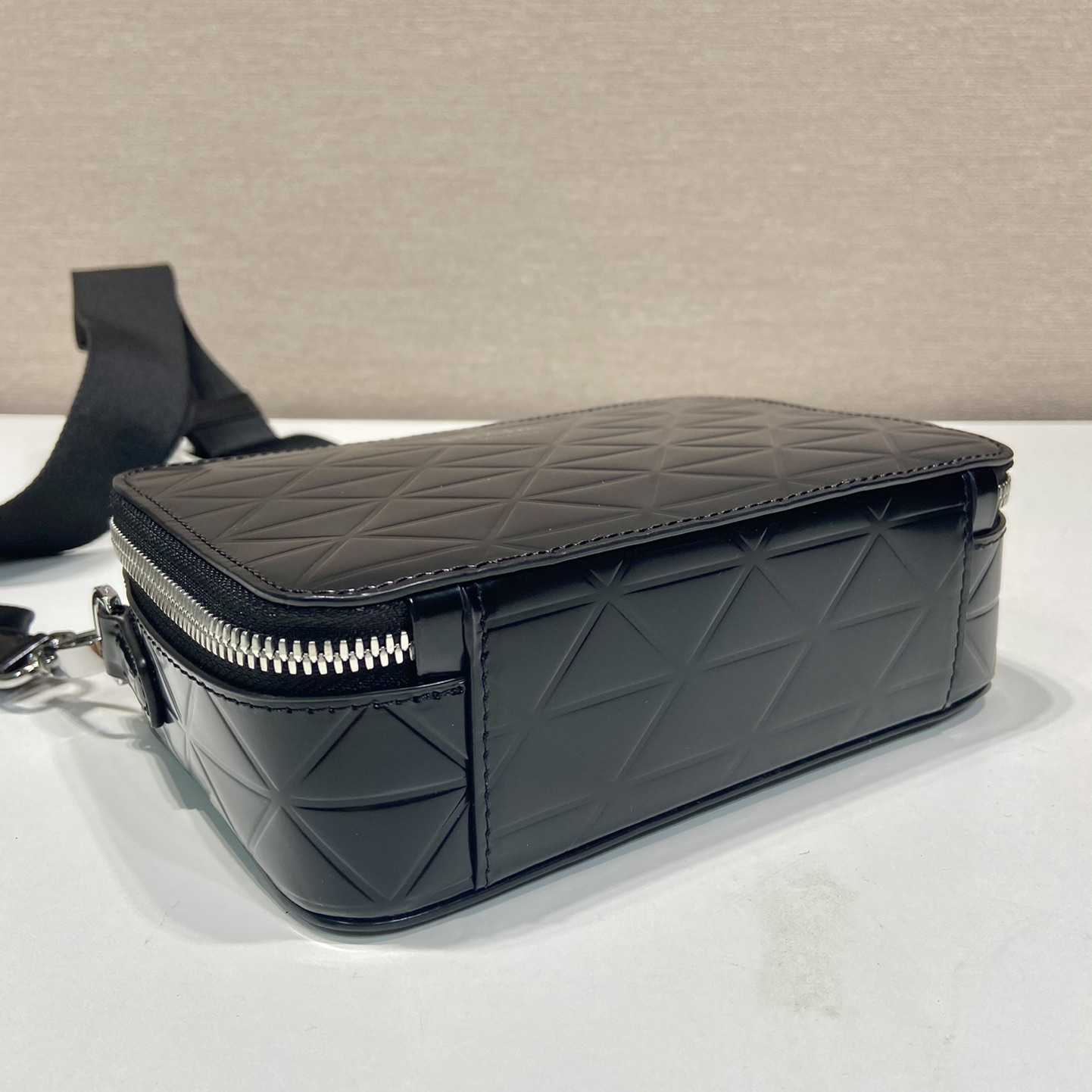 Prada Brique Brushed Leather Bag With Triangle Motif - FashionPlug