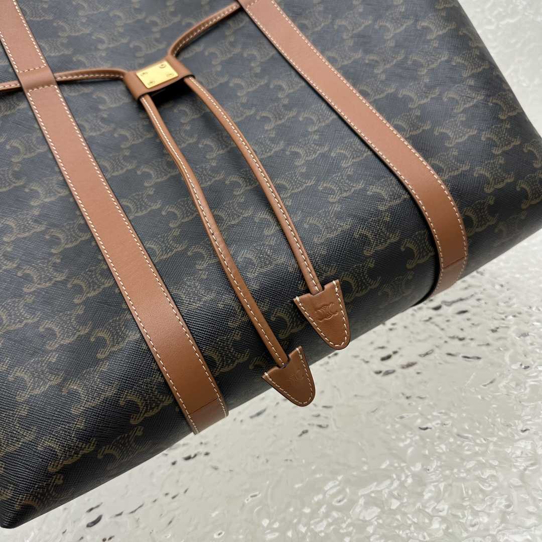 Celine Cabas Drawstring In Triomphe Canvas And Calfskin Tan - FashionPlug