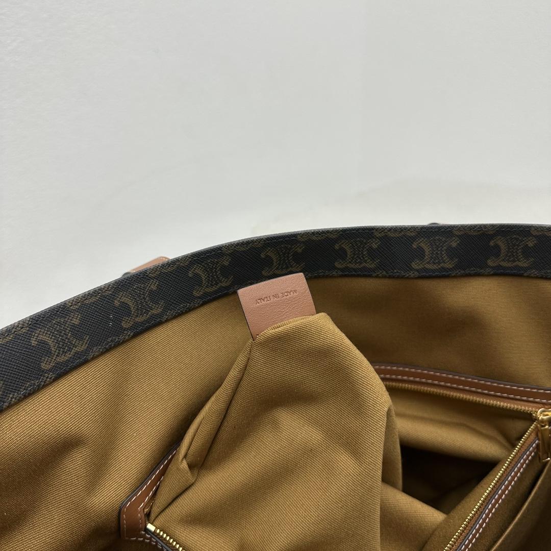 Celine Cabas Drawstring In Triomphe Canvas And Calfskin Tan - FashionPlug