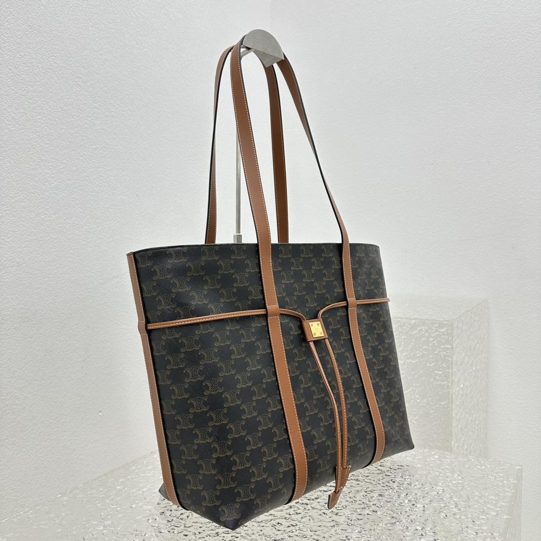 Celine Cabas Drawstring In Triomphe Canvas And Calfskin Tan - FashionPlug