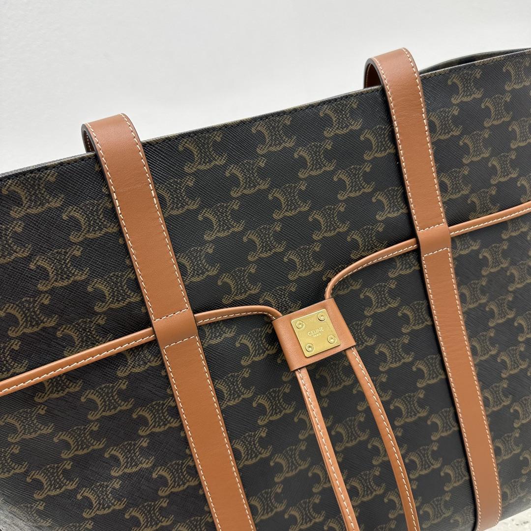 Celine Cabas Drawstring In Triomphe Canvas And Calfskin Tan - FashionPlug