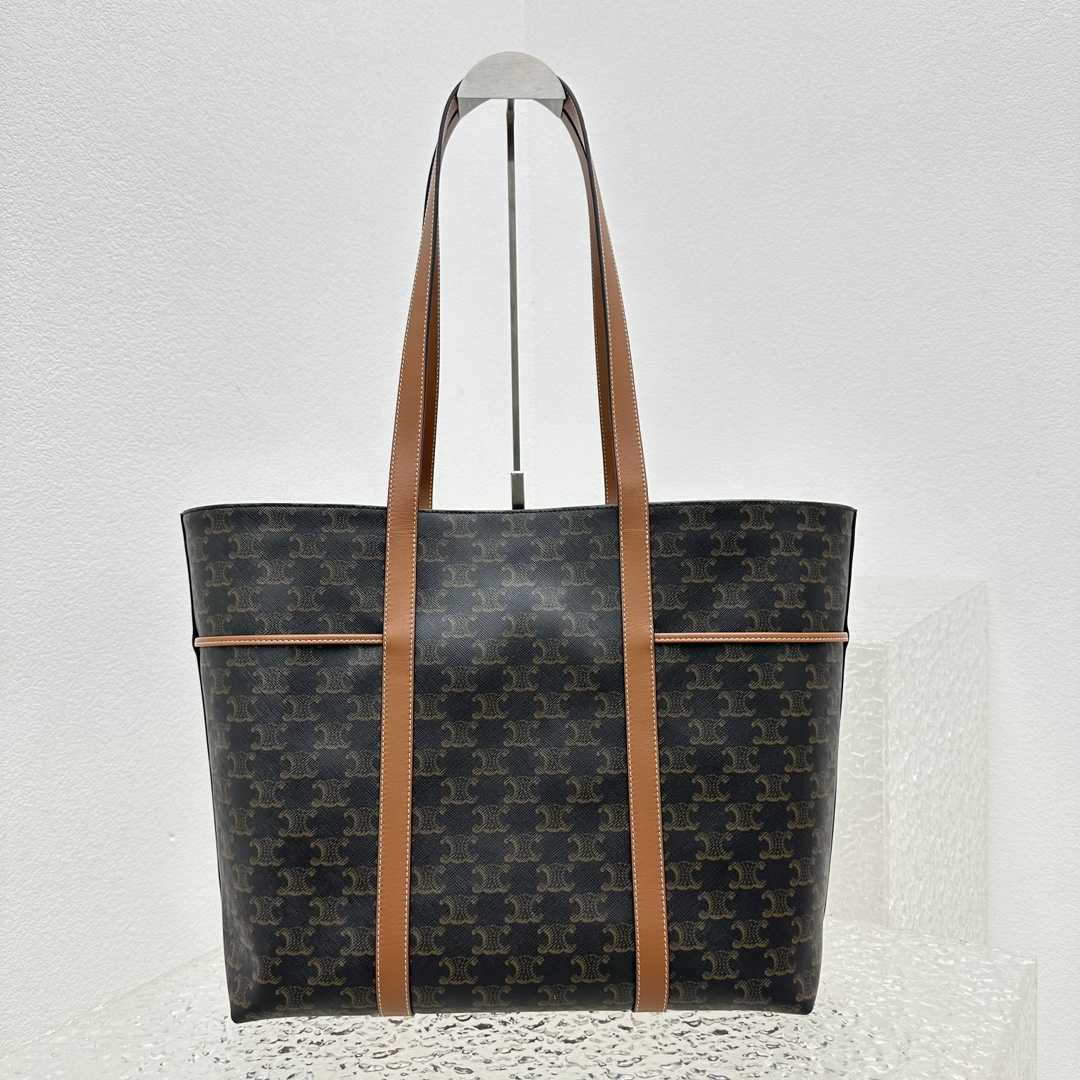 Celine Cabas Drawstring In Triomphe Canvas And Calfskin Tan - FashionPlug