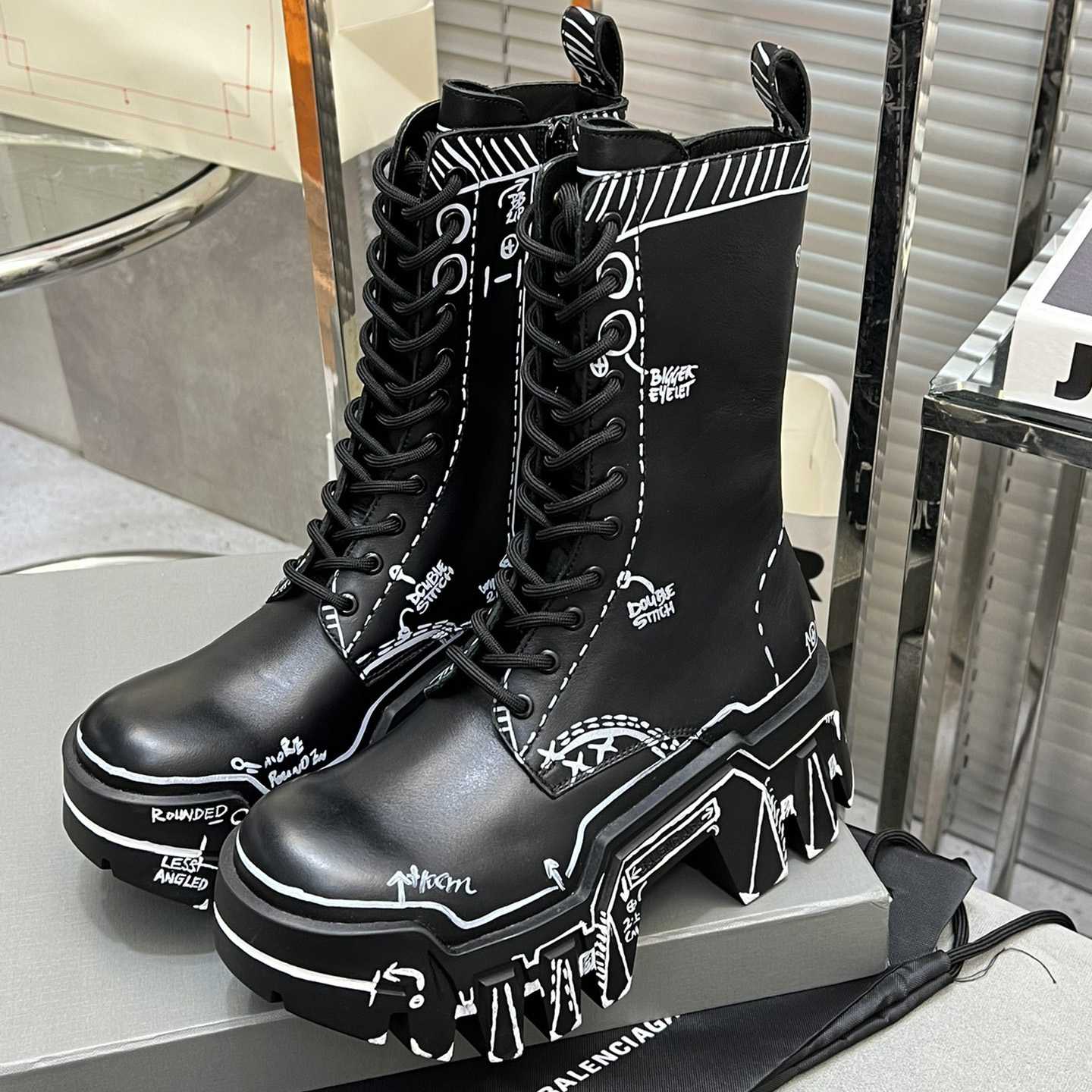 Balenciaga Bulldozer Lace-Up Boot In Black  - FashionPlug