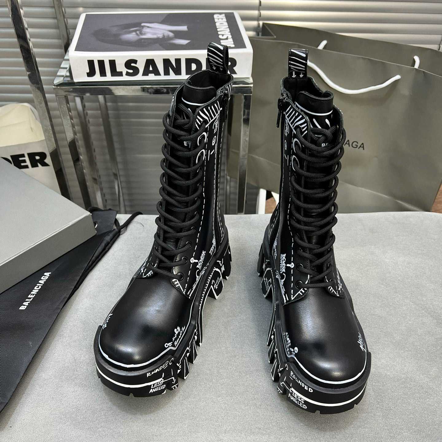 Balenciaga Bulldozer Lace-Up Boot In Black  - FashionPlug