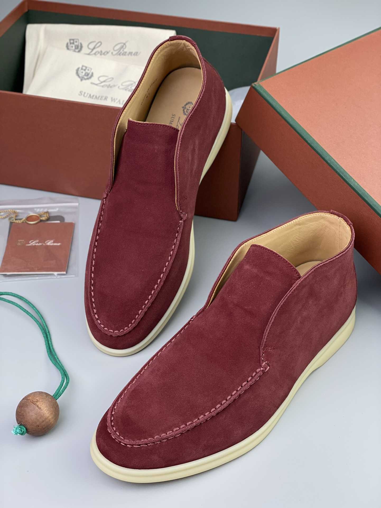 Loro Piana White Sole Summer Walk Loafers In Red - FashionPlug