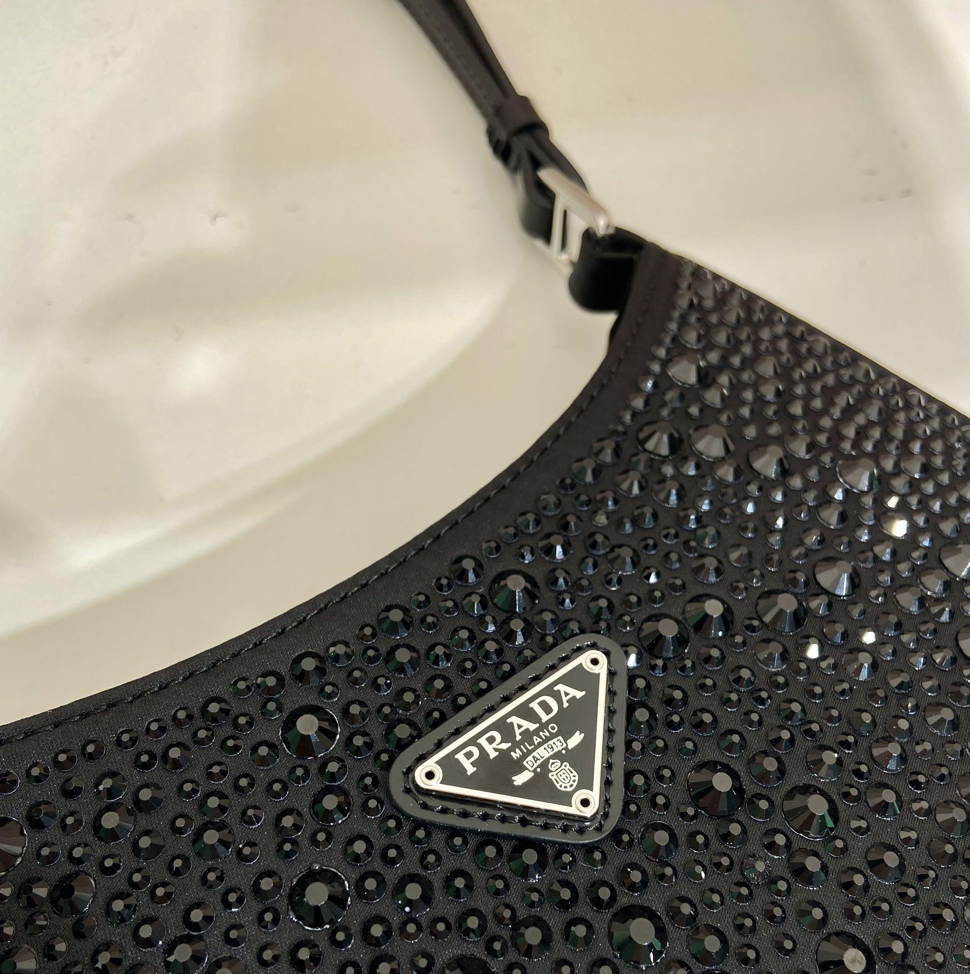 Prada Cleo Satin Bag With Crystals - FashionPlug
