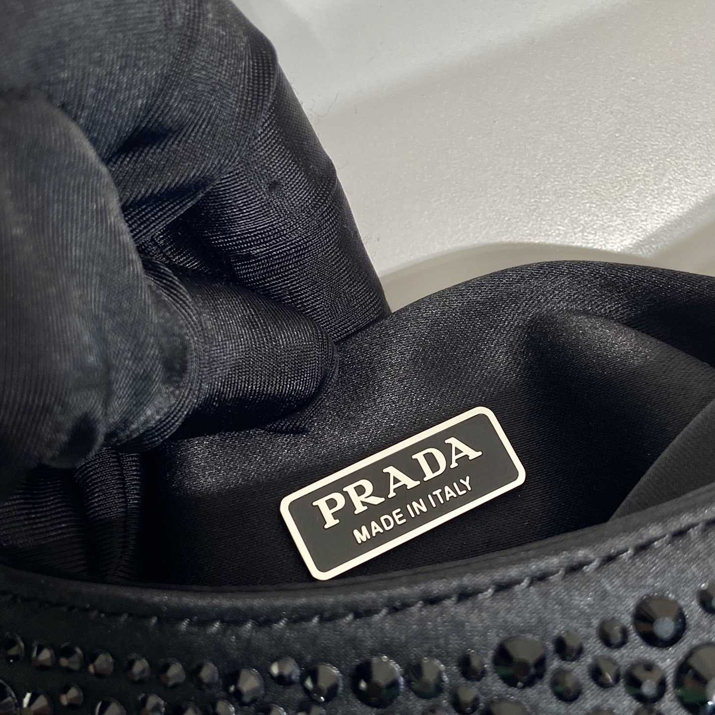 Prada Cleo Satin Bag With Crystals - FashionPlug