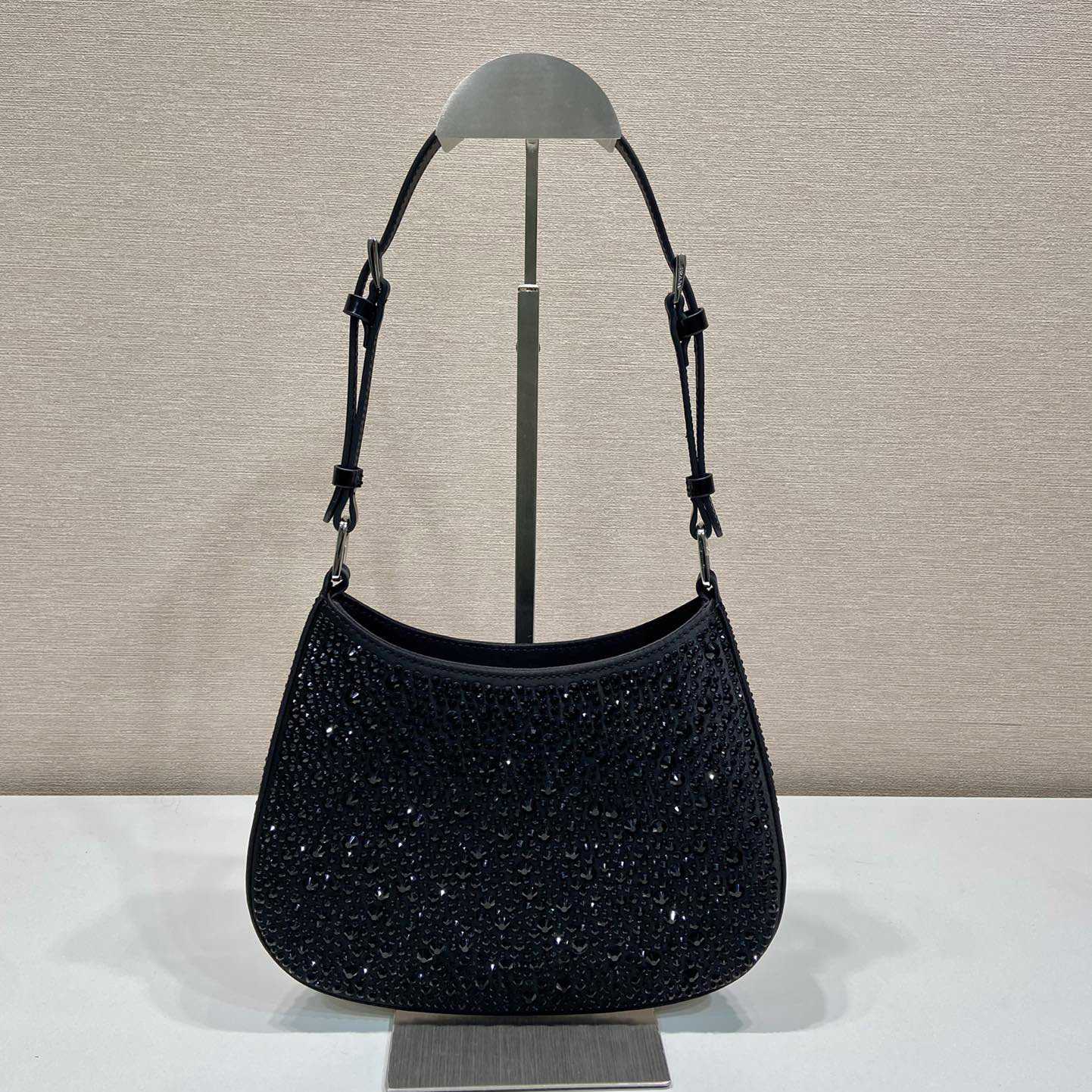 Prada Cleo Satin Bag With Crystals - FashionPlug