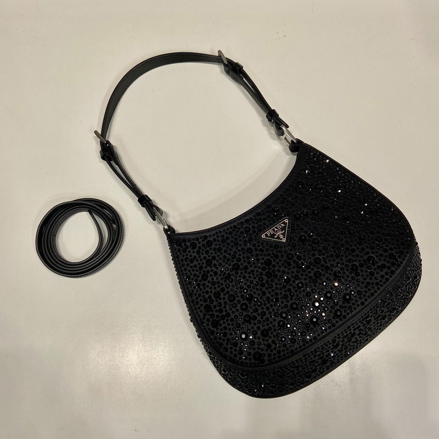 Prada Cleo Satin Bag With Crystals - FashionPlug