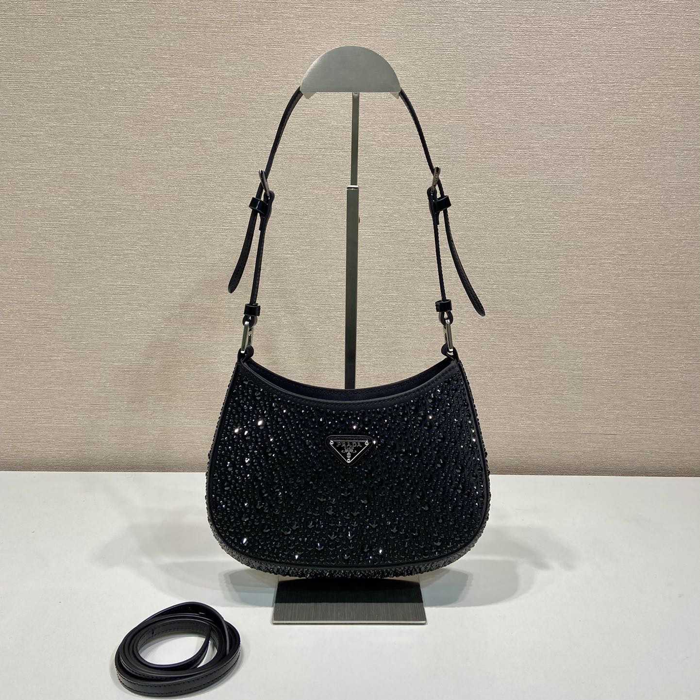 Prada Cleo Satin Bag With Crystals - FashionPlug