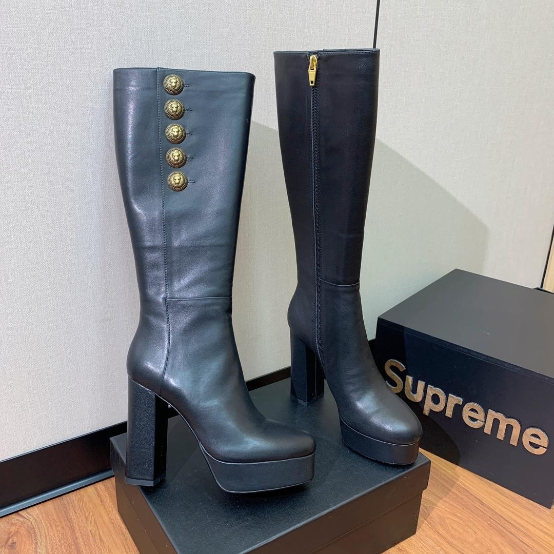Balmain Brune Leather Boots - FashionPlug