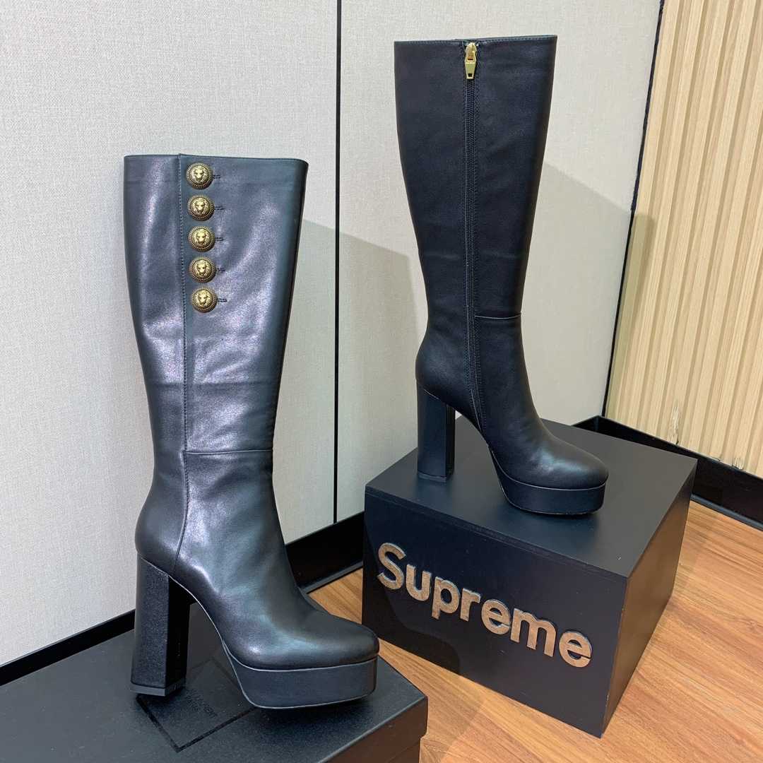 Balmain Brune Leather Boots - FashionPlug
