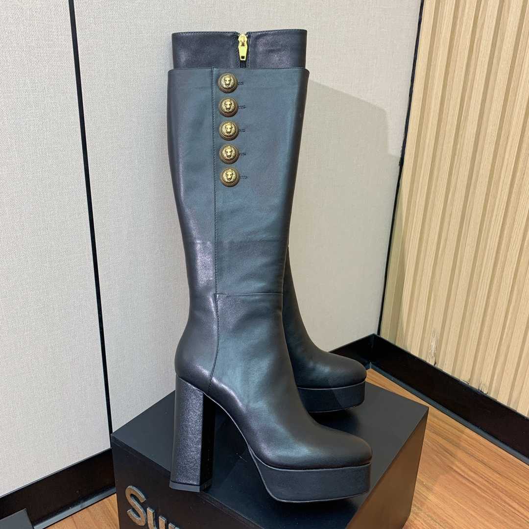 Balmain Brune Leather Boots - FashionPlug