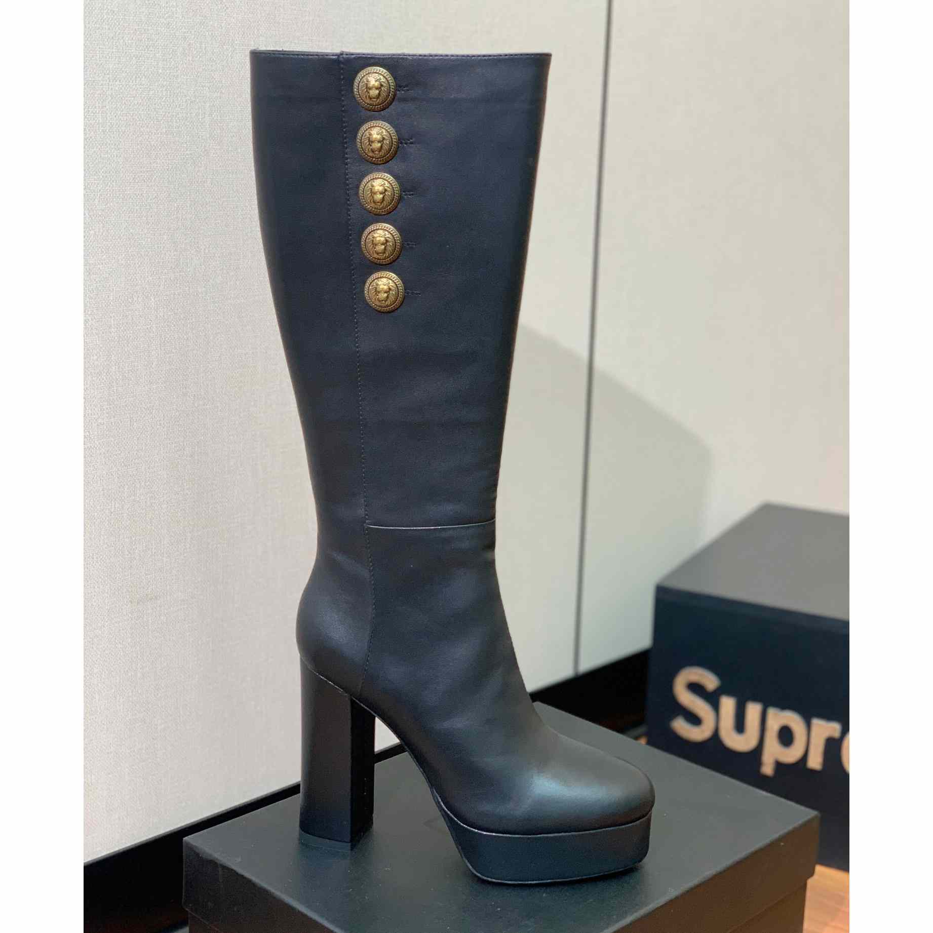 Balmain Brune Leather Boots - FashionPlug