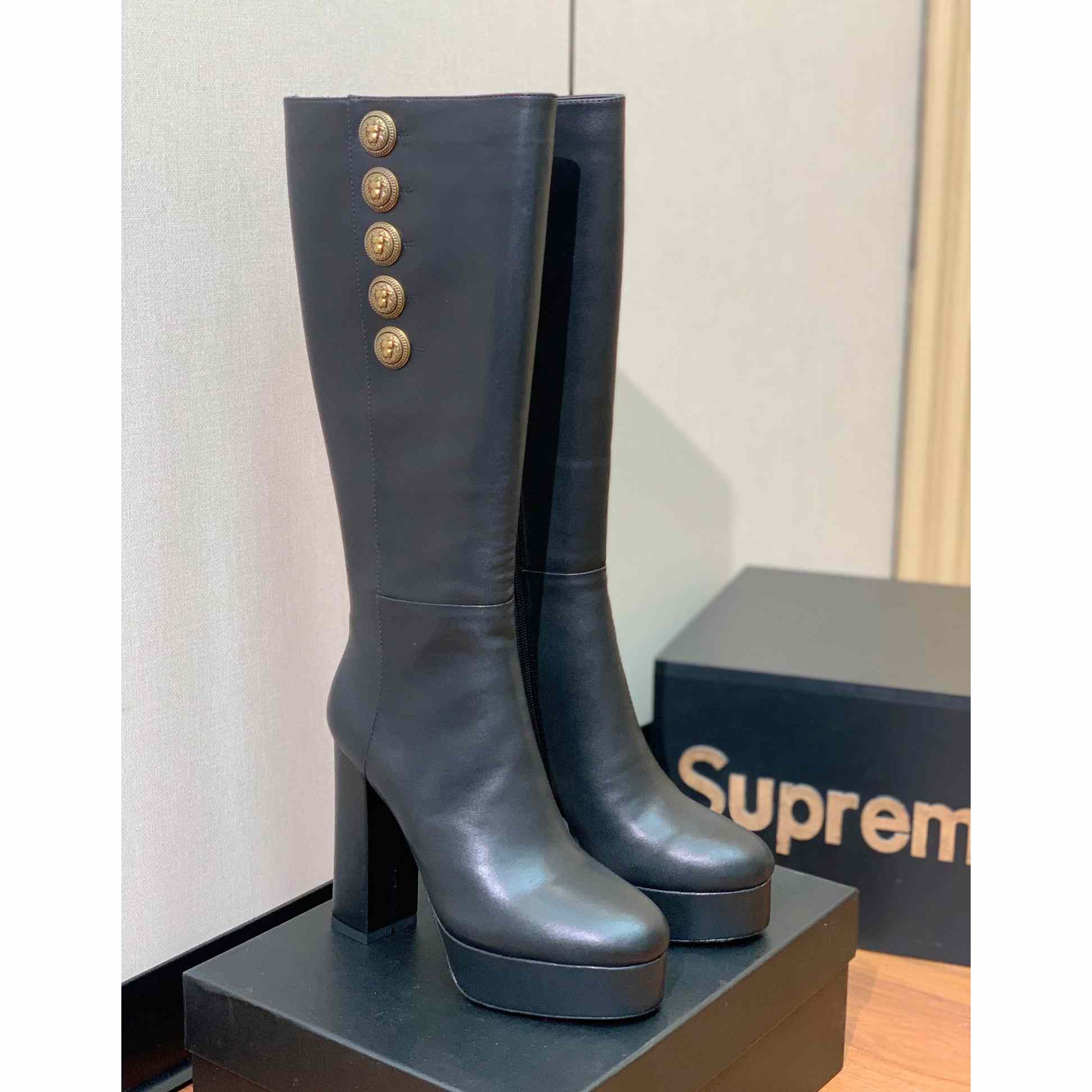 Balmain Brune Leather Boots - FashionPlug