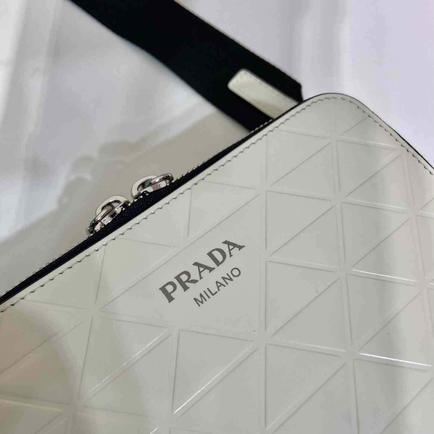 Prada Brique Brushed Leather Bag With Triangle Motif - FashionPlug