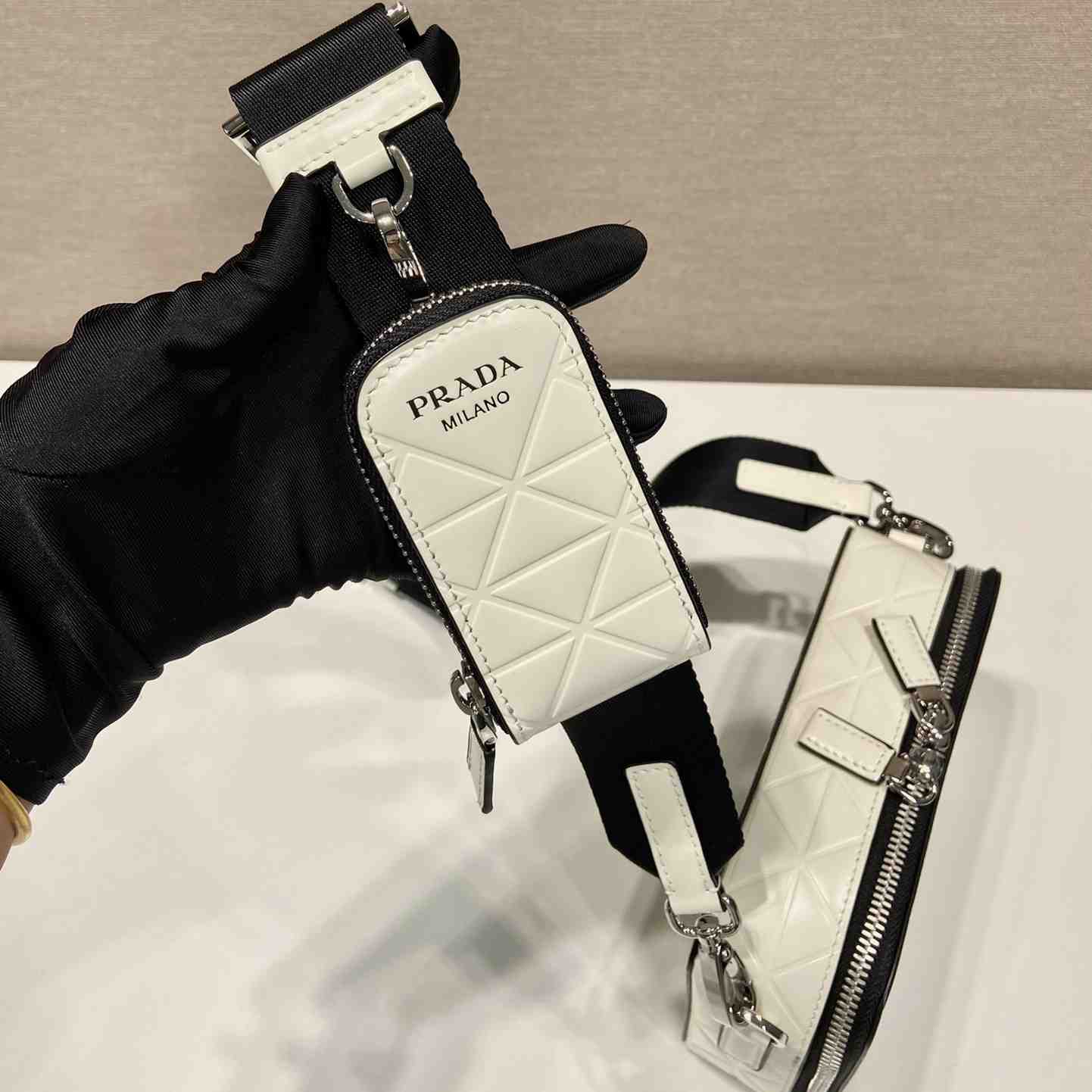 Prada Brique Brushed Leather Bag With Triangle Motif - FashionPlug