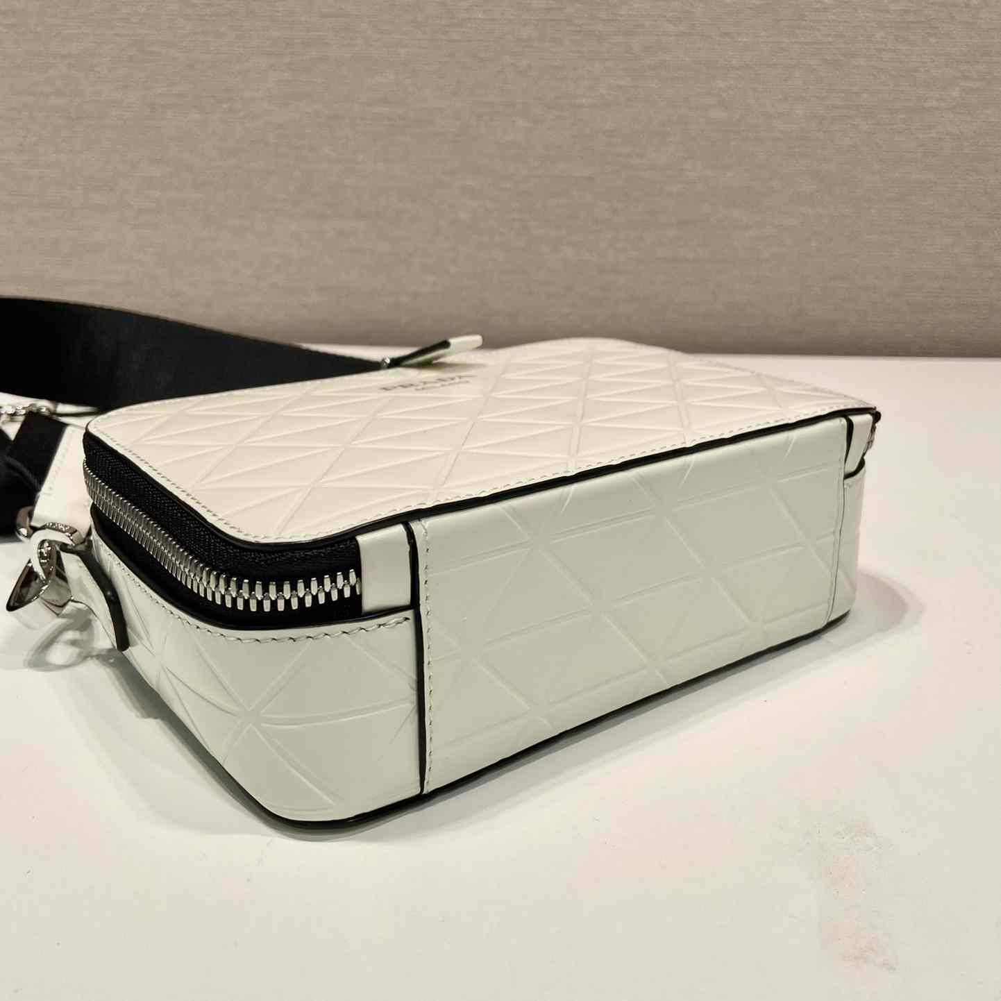Prada Brique Brushed Leather Bag With Triangle Motif - FashionPlug