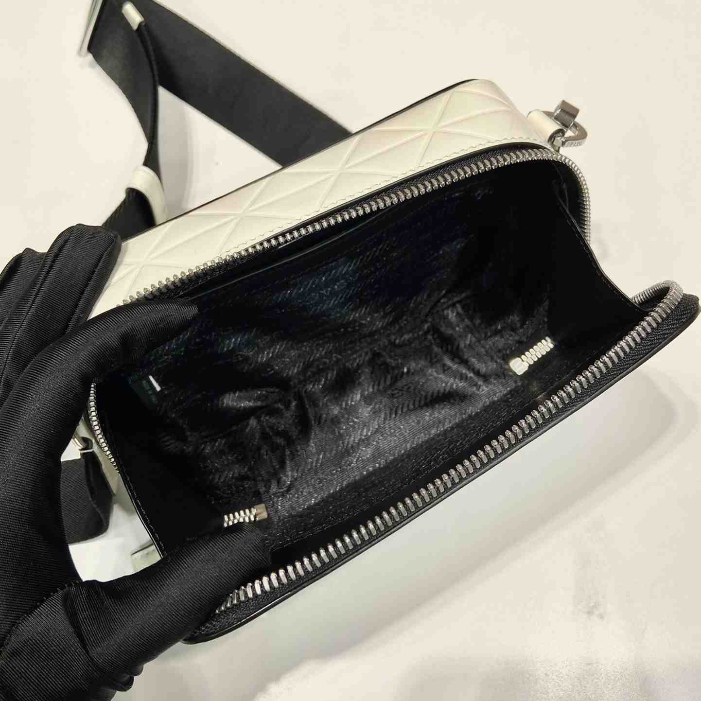 Prada Brique Brushed Leather Bag With Triangle Motif - FashionPlug