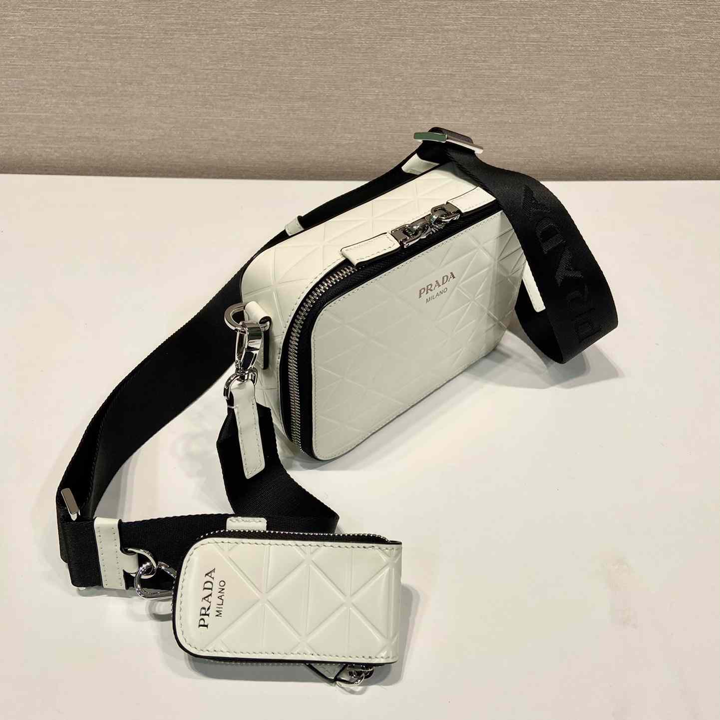 Prada Brique Brushed Leather Bag With Triangle Motif - FashionPlug